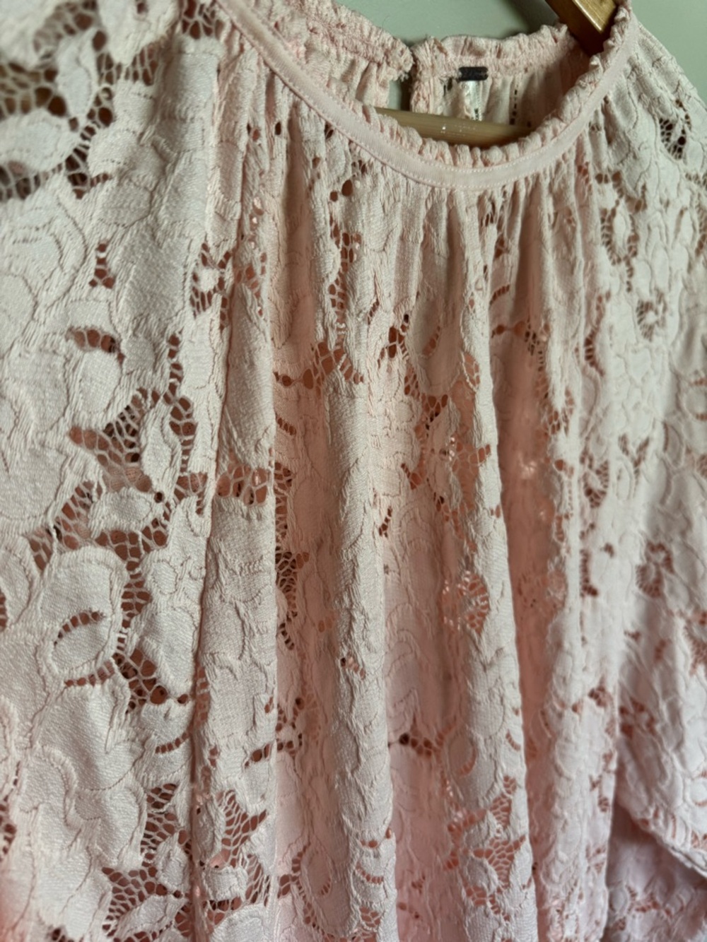 Free People Blush Pink Lace Boho Blouse Sheer Long Sleeve Romantic Top Size S - Picture 5 of 12